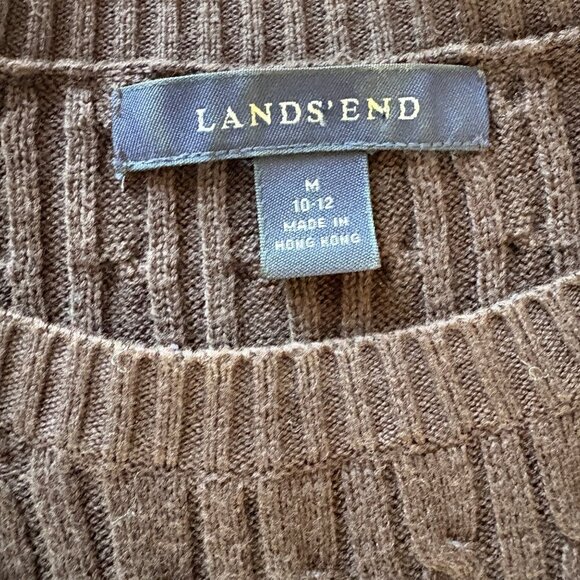 Lands End Cable Knit Cotton Sweater Brown - Picture 3 of 4